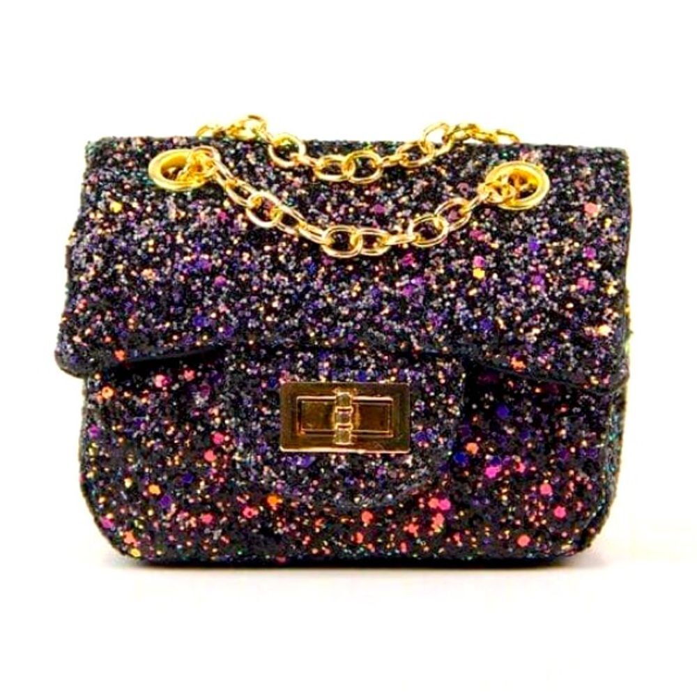 Popatu Girls Glitter Solid Purse With Gold Chain adjustable Strap Crossbody
